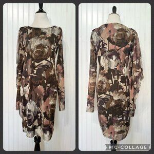 Liu Jo Abstract Dress Ruffle Detail Mesh Midi Dress